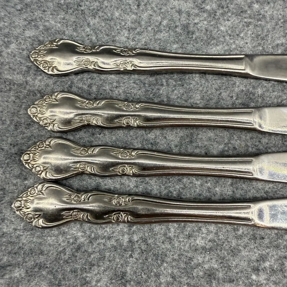 Stainless Korea Dinner‎ Knives Rose Pattern Set of 4 Flatware Replacements